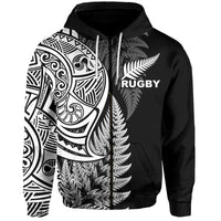 Maori Rugby Hoodie Tattoo Mix Fern Leaf LT6 - Polynesian Pride