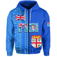 Fiji Constitution Day Half Tapa Patterns Zip Hoodie LT6 Unisex Blue - Polynesian Pride