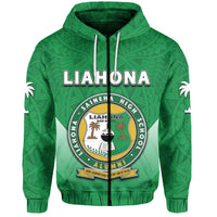Custom Tonga Liahona High School Zip Hoodie Polynesian Unisex Green - Polynesian Pride