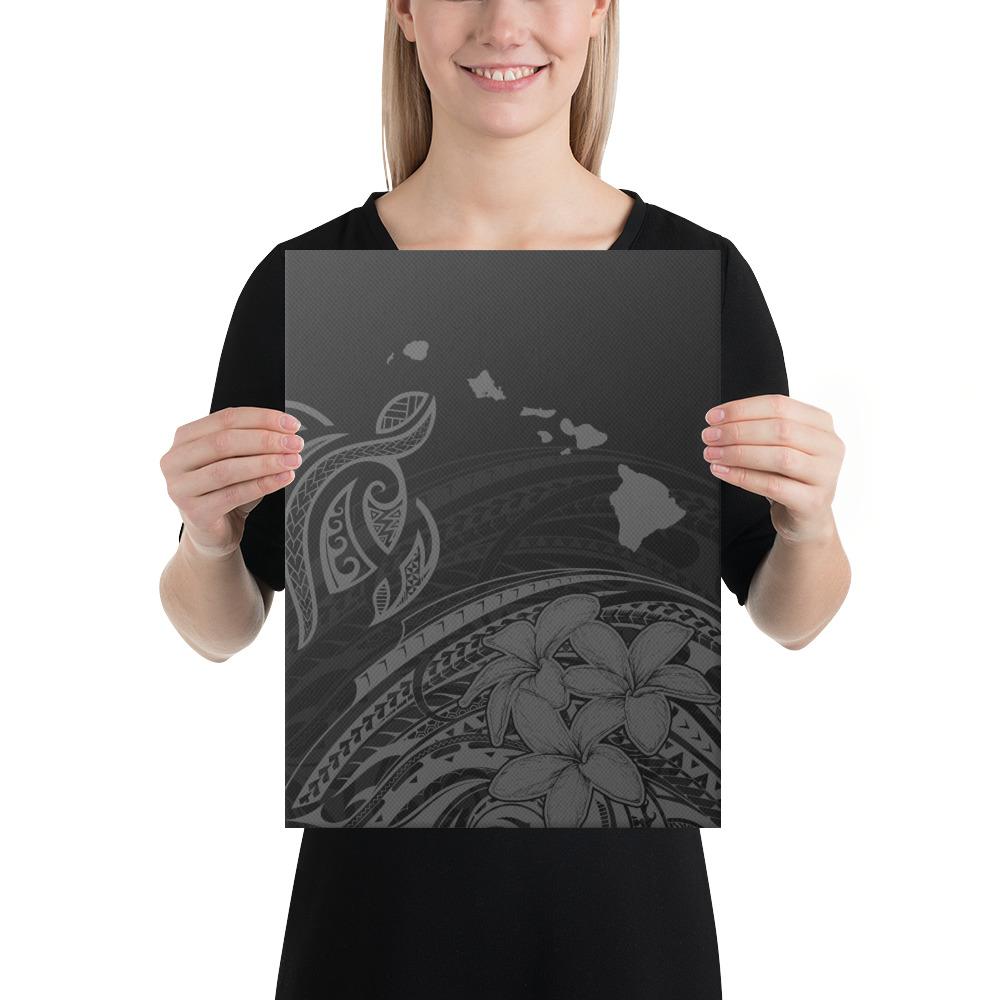 Hawaii Turtle Polynesian Map Plumeria Gray Canvas 12x16 Canvas Gray - Polynesian Pride