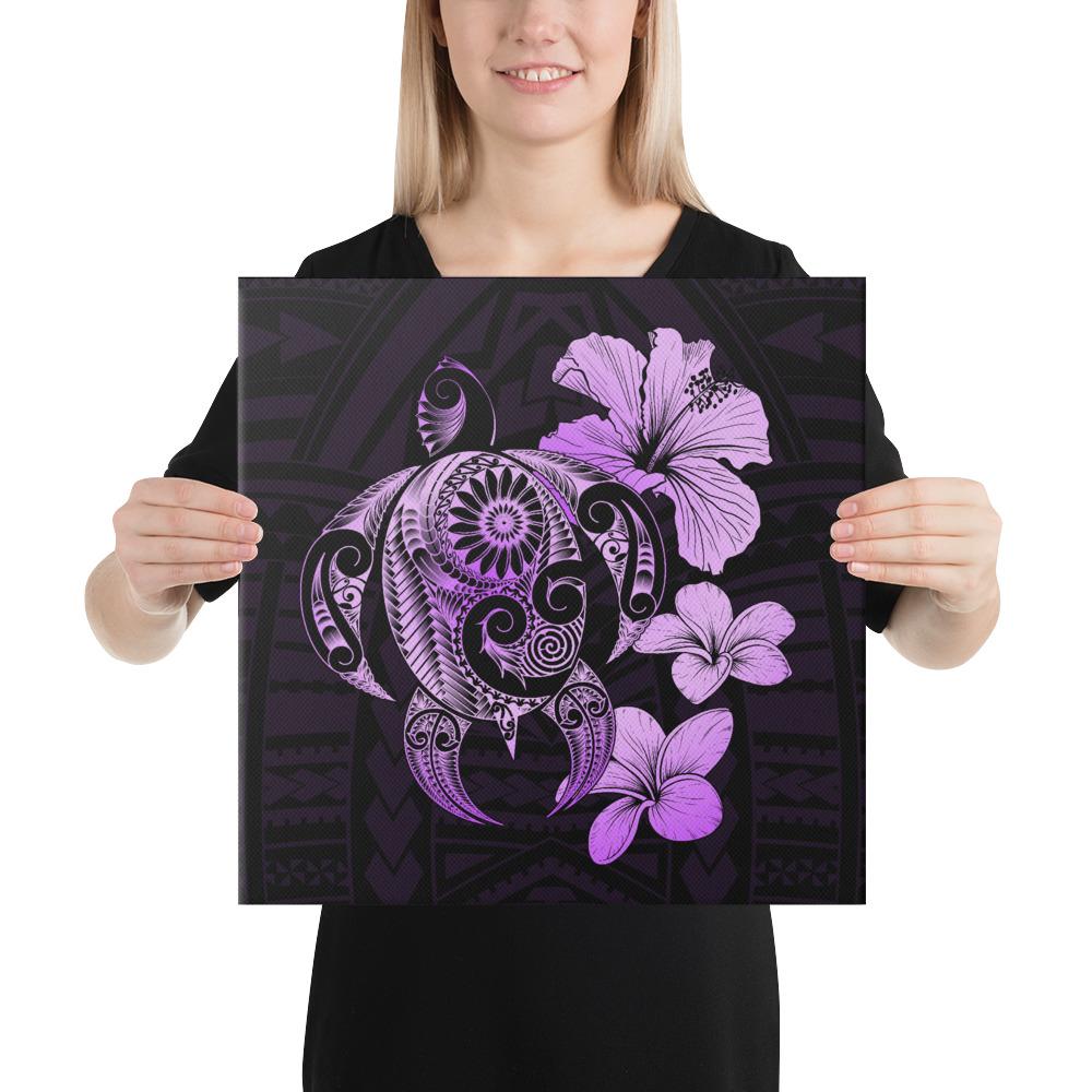 Hibiscus Plumeria Mix Polynesian Turtle Violet Canvas 16x16 Canvas Violet - Polynesian Pride