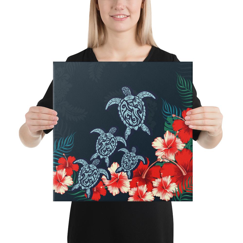 Hibiscus And Turtle Skillful Canvas 16x16 Canvas White - Polynesian Pride
