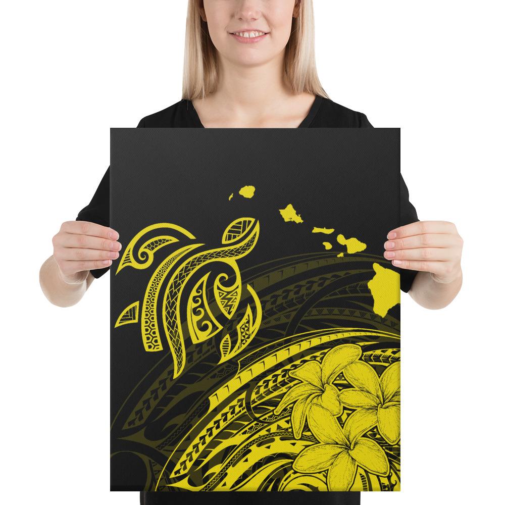 Hawaii Turtle Polynesian Map Plumeria Yellow Canvas 16x20 Canvas Yellow - Polynesian Pride