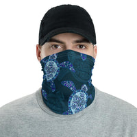 Hawaiian Bandana - Turtle Plumeria Blue Neck Gaiter Blue One Size - Polynesian Pride