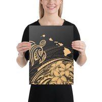 Hawaii Turtle Polynesian Map Plumeria Gold Canvas 12x16 Canvas Gold - Polynesian Pride