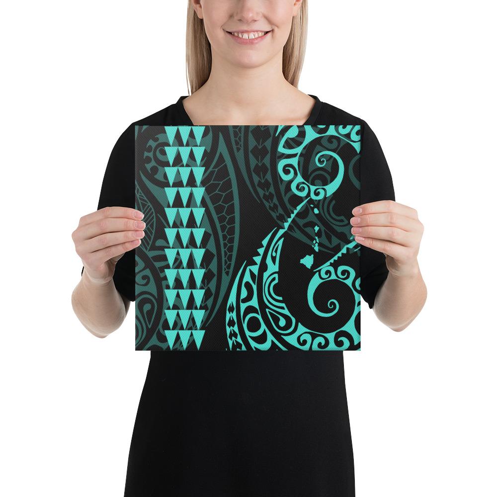 Hawaiian Map Polynesian Canvas Turquoise 12x12 Canvas Turquoise - Polynesian Pride