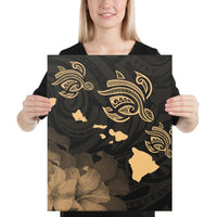 Hawaii Turtle Hibiscus Map Polynesian Canvas 16x20 Canvas White - Polynesian Pride