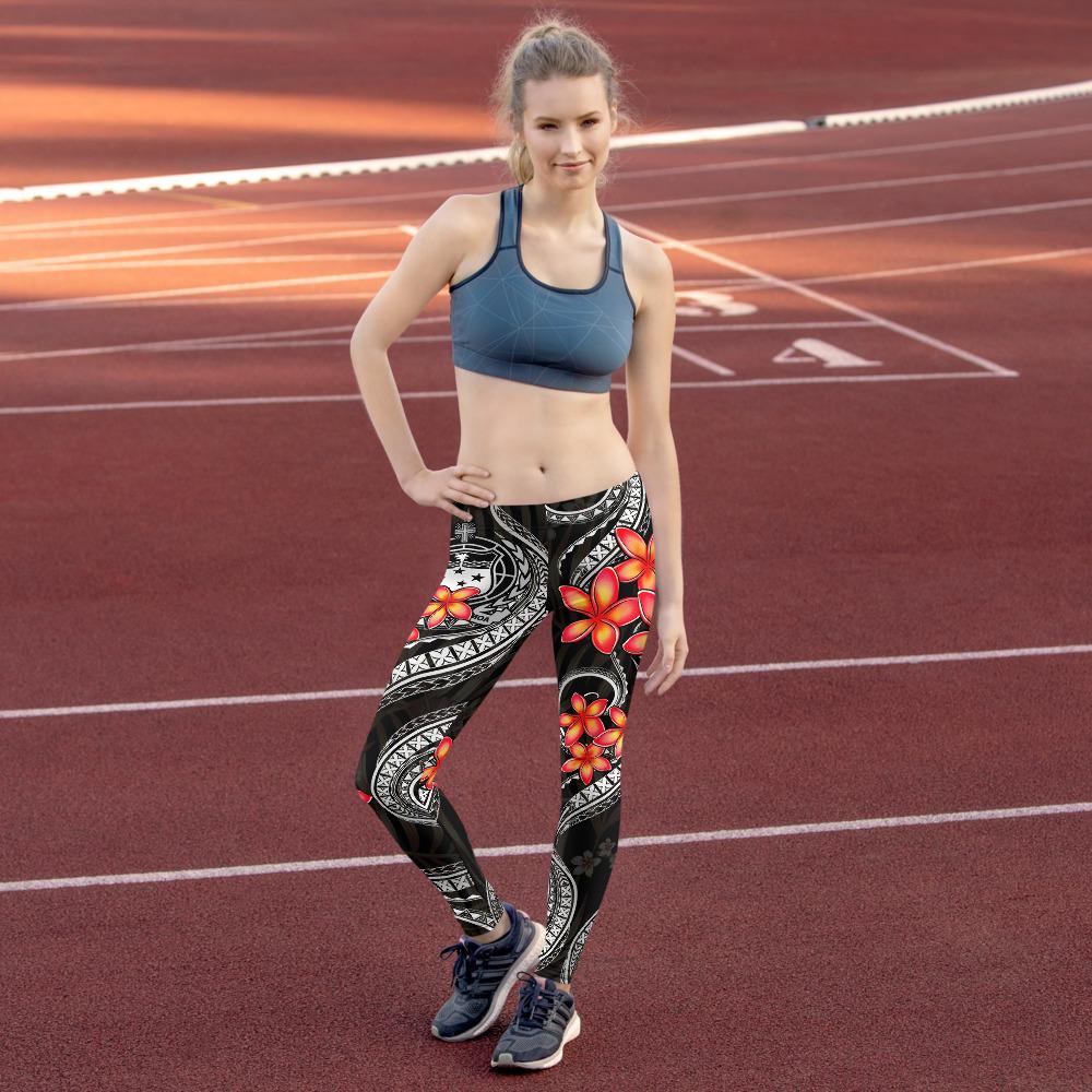 Samoa Polynesian Women Legging - White Plumeria - Polynesian Pride