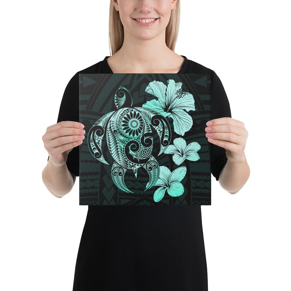 Hibiscus Plumeria Mix Polynesian Turtle Turquoise Canvas 12x12 Canvas Turquoise - Polynesian Pride