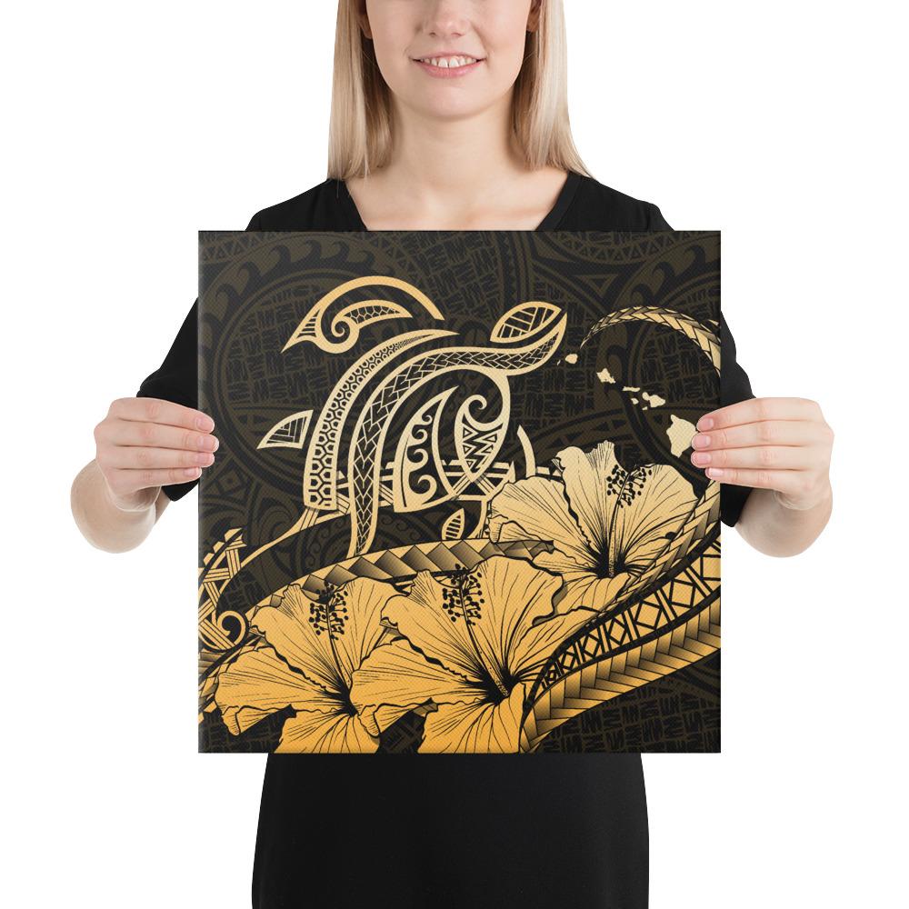 Hawaii Turtle Map Polynesian Gold Canvas 16x16 Canvas Gold - Polynesian Pride