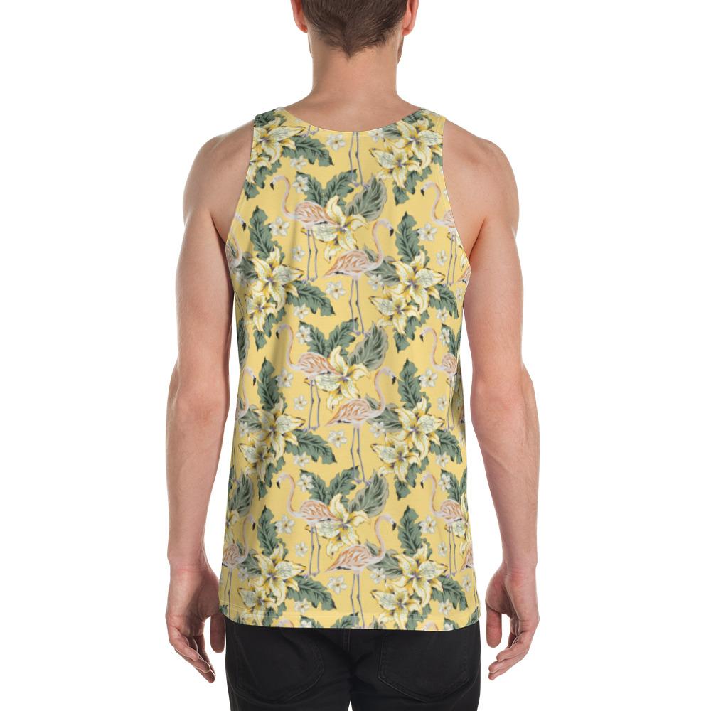 Tropical Flamingo Yellow Hawaii Men's Tank Top AH - Polynesian Pride