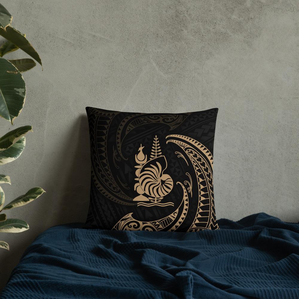 New Caledonia Polynesian Basic Pillow - Gold Tribal Wave Pillow 18×18 Black - Polynesian Pride
