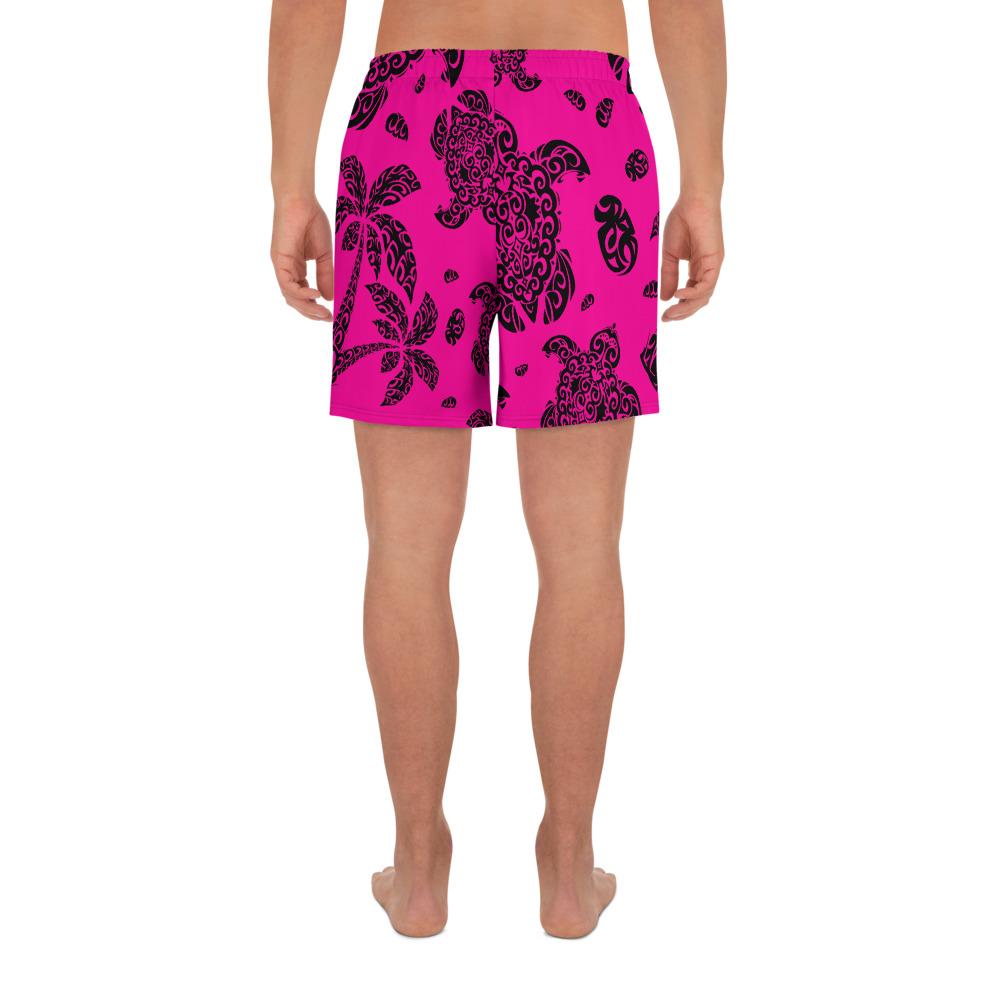 Polynesian Turtle Palm And Sea Pebbles Pink Men's Athletic Long Shorts - Polynesian Pride
