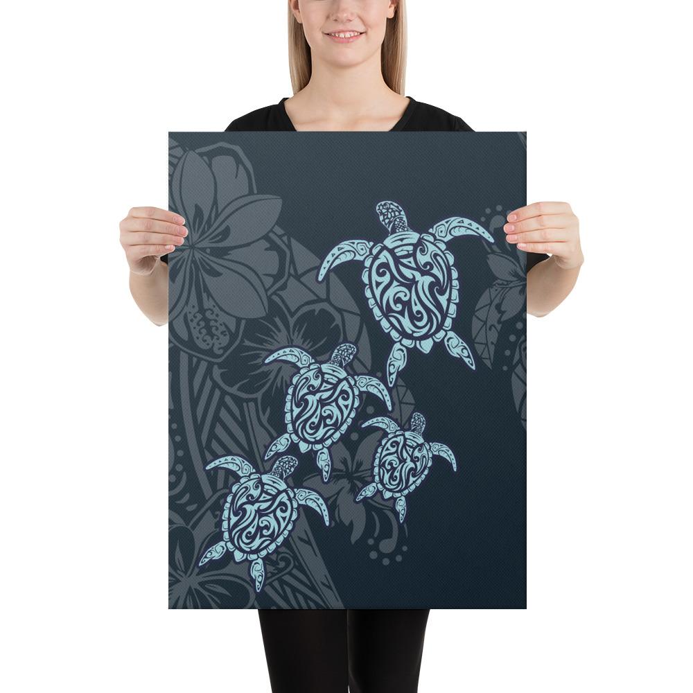 Plumeria Polynesian Deep Sea Hawaii Turtle Canvas 18x24 Canvas White - Polynesian Pride