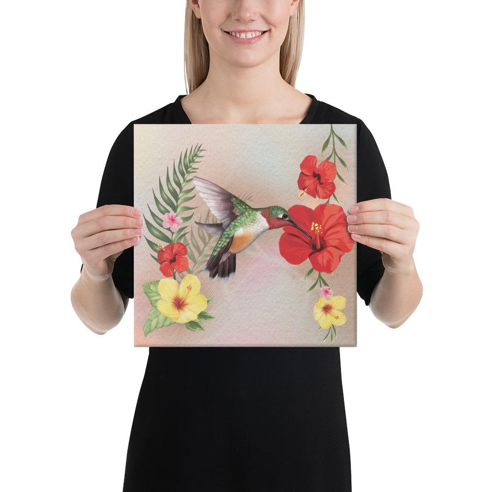 Hibiscus Bird Canvas 12x12 Canvas White - Polynesian Pride