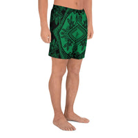 Polynesian Plumeria Mix Green Black Men's Athletic Long Shorts - Polynesian Pride