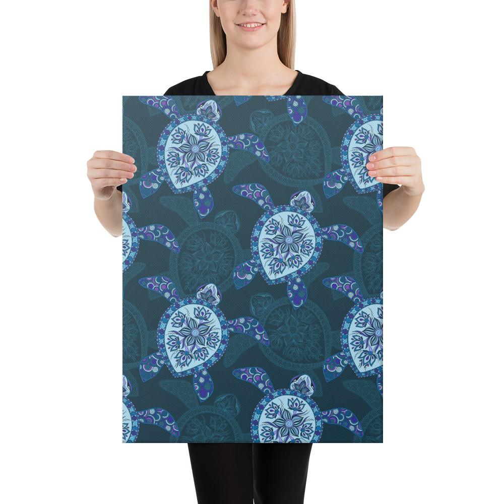 Turtle Plumeria Blue Canvas 18x24 Canvas Blue - Polynesian Pride
