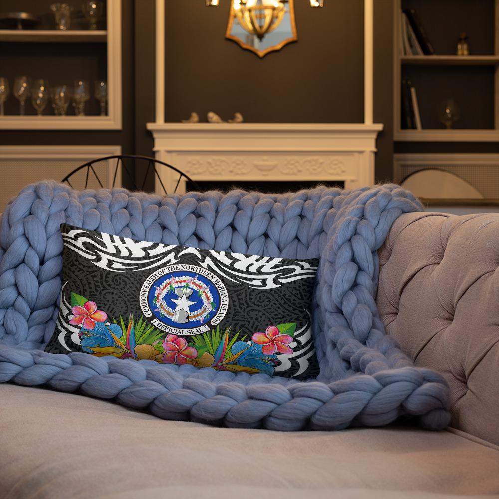 Northern Mariana Islands Pillow - Coat Of Arms With Tropical Flowers - Polynesian Pride