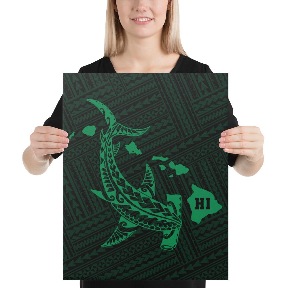 Hawaiian Map Hammerhead Shark Polynesian Canvas Green 16x20 Canvas Green - Polynesian Pride