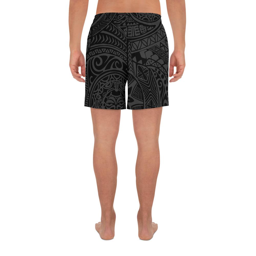 Polynesian Hawaiian Style Tribal Tattoo Gray Men's Athletic Long Shorts - Polynesian Pride