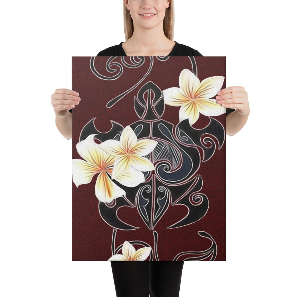 Turtle Poly Trinal Plumeria Red Canvas 18x24 Canvas Red - Polynesian Pride