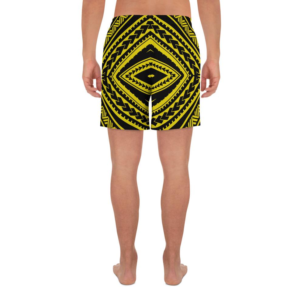Polynesian Tatau Yellow Men's Athletic Long Shorts - Polynesian Pride