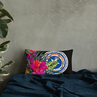Northern Mariana Islands Polynesian Basic Pillow - Tropical Bouquet Pillow 20×12 Black - Polynesian Pride