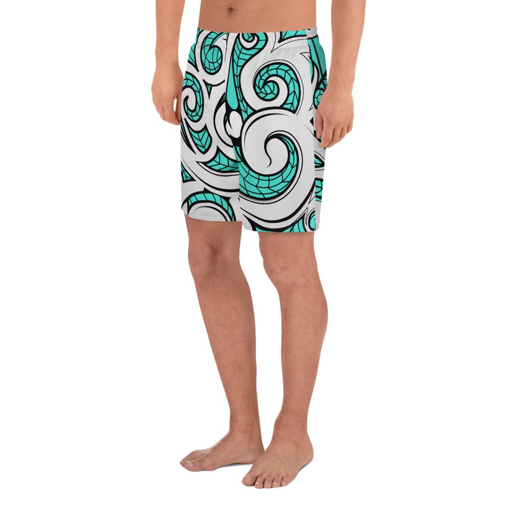 Polynesian Maori Ethnic Ornament Turquoise Men's Athletic Long Shorts - Polynesian Pride