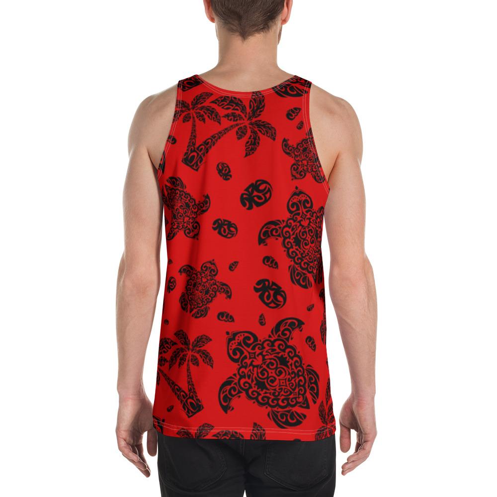 Polynesian Turtle Palm And Sea Pebbles Red - Hawaii Men's Tank Top - Polynesian Pride