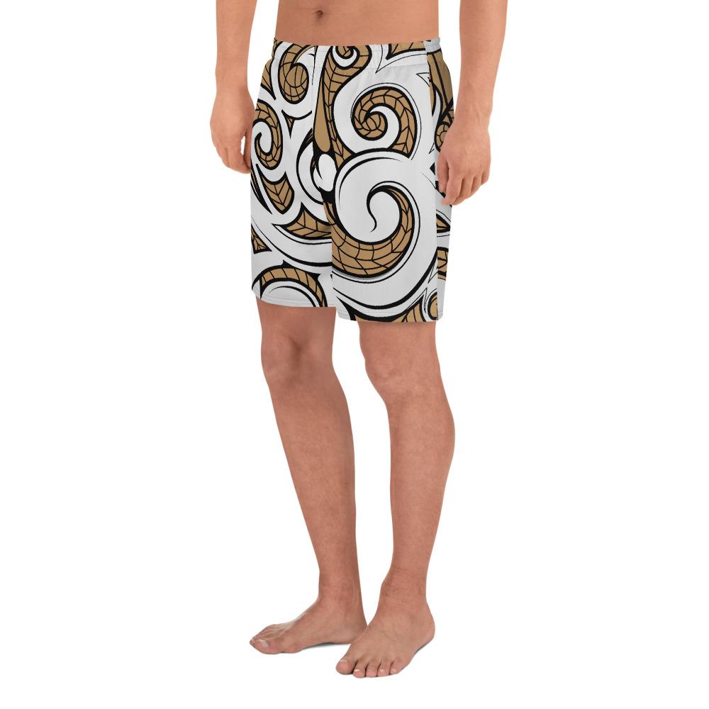 Polynesian Maori Ethnic Ornament Gold Men's Athletic Long Shorts - Polynesian Pride
