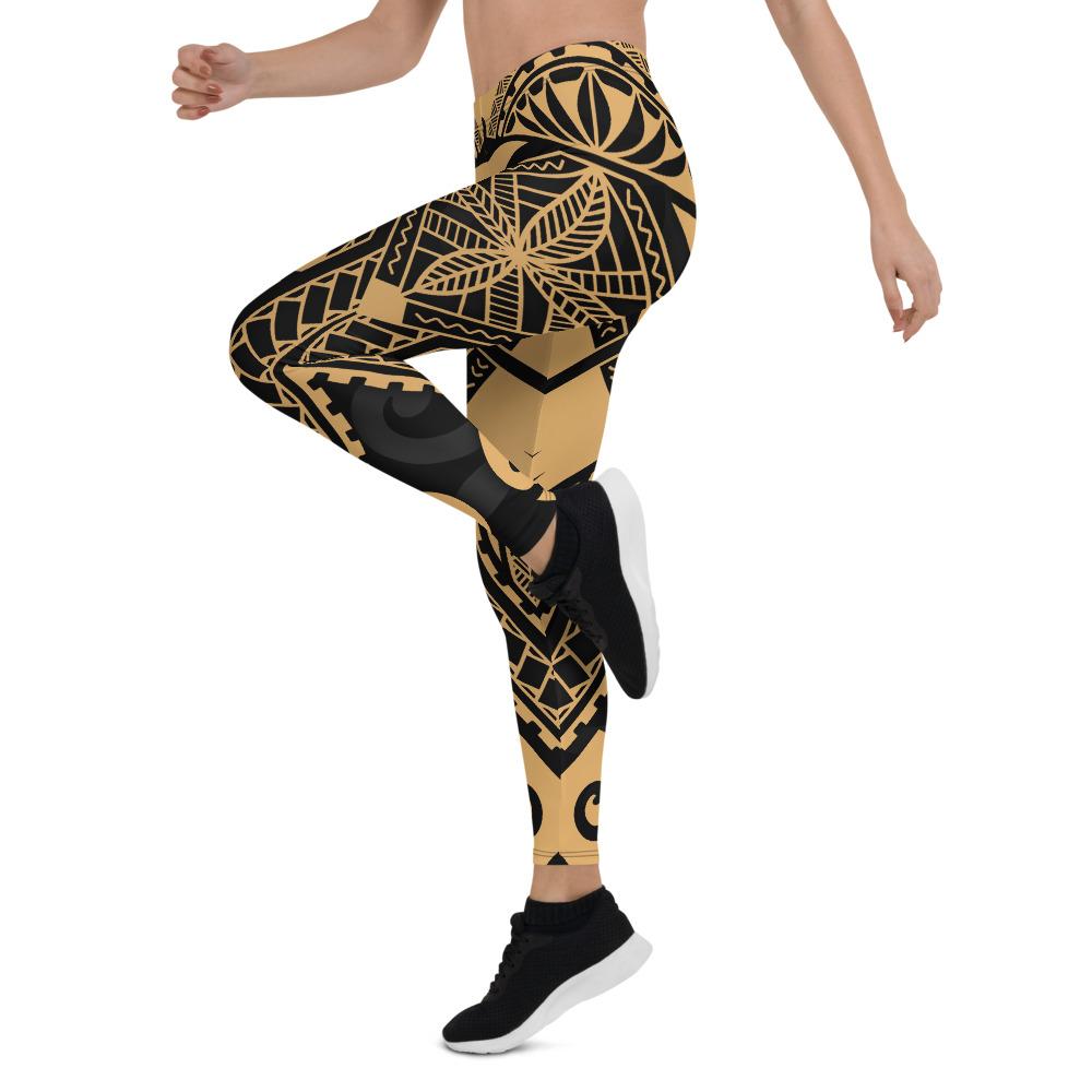 Tonga Polynesian Leggings - Tonga Gold Seal with Polynesian tattoo - Polynesian Pride