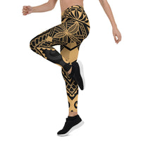 Tonga Polynesian Leggings - Tonga Gold Seal with Polynesian tattoo - Polynesian Pride