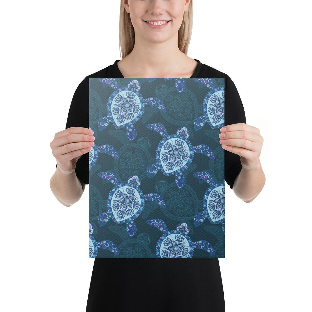 Turtle Plumeria Blue Canvas 12x16 Canvas Blue - Polynesian Pride