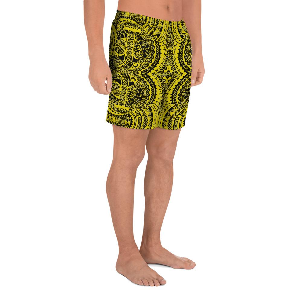 Polynesian Symmetry Yellow Men's Athletic Long Shorts - Polynesian Pride