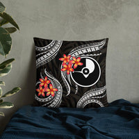 Yap Micronesian Pillow - White Plumeria Pillow 22 x 22 Black - Polynesian Pride