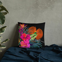 Papua New Guinea Polynesian Basic Pillow - Tropical Bouquet Pillow 18×18 Black - Polynesian Pride