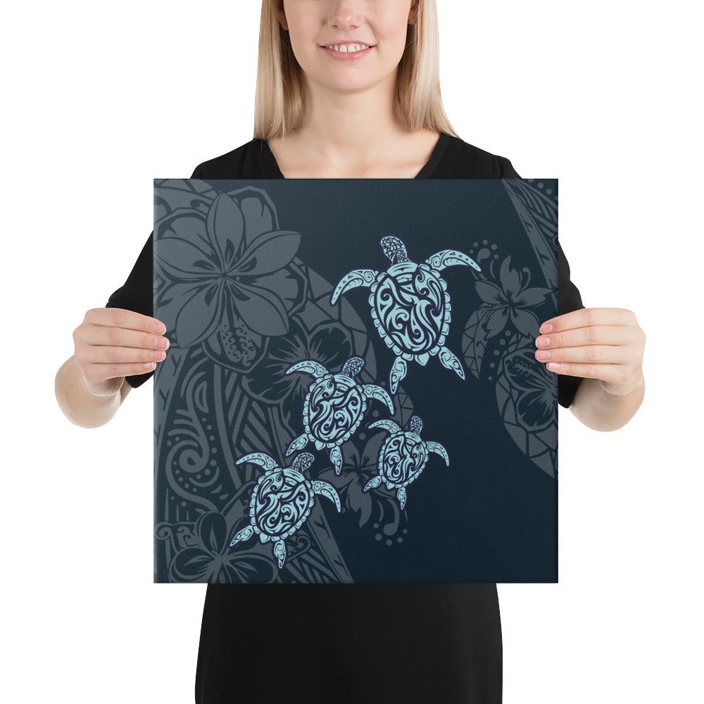 Plumeria Polynesian Deep Sea Hawaii Turtle Canvas 16x16 Canvas White - Polynesian Pride