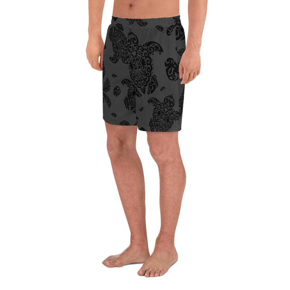 Polynesian Turtle Palm And Sea Pebbles Gray Men's Athletic Long Shorts - Polynesian Pride