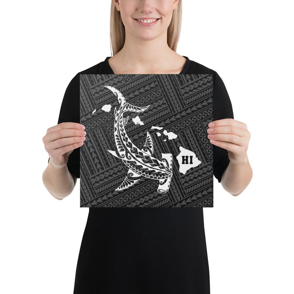 Hawaiian Map Hammerhead Shark Polynesian Canvas White 12x12 Canvas White - Polynesian Pride