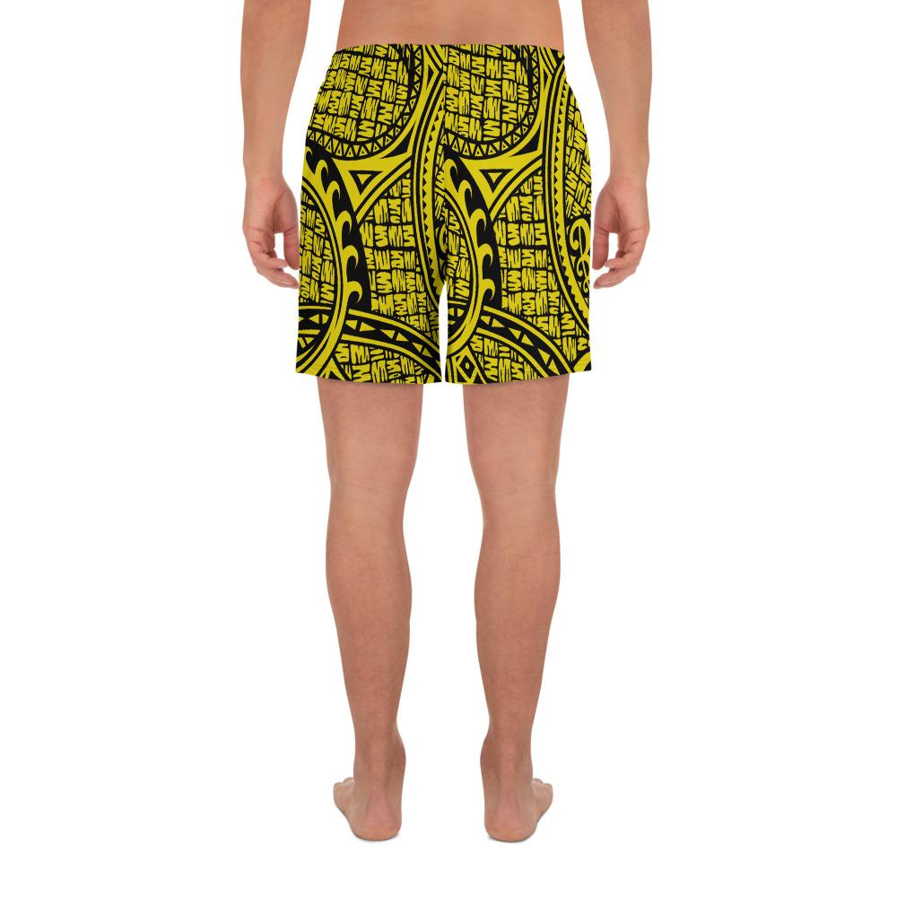 Polynesian Maori Lauhala Yellow Men's Athletic Long Shorts - Polynesian Pride