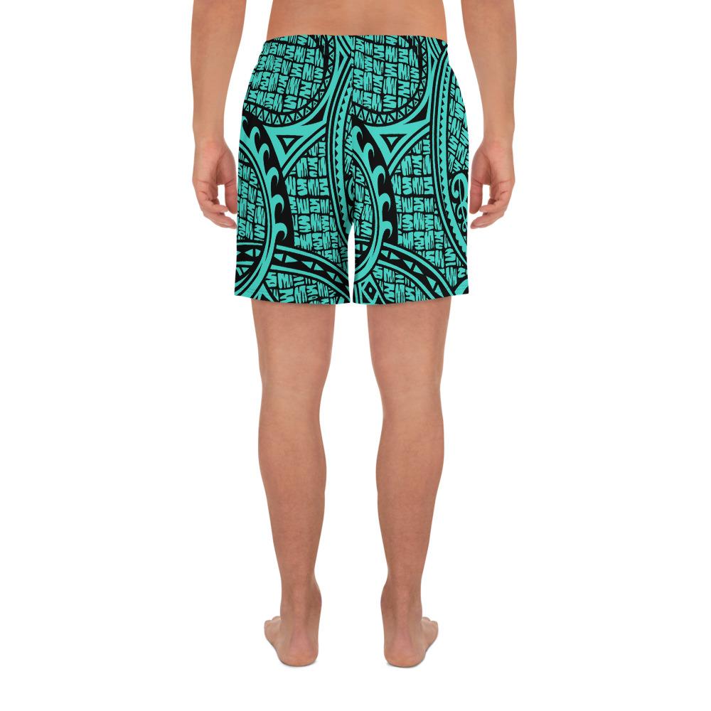 Polynesian Maori Lauhala Turquoise Men's Athletic Long Shorts - Polynesian Pride