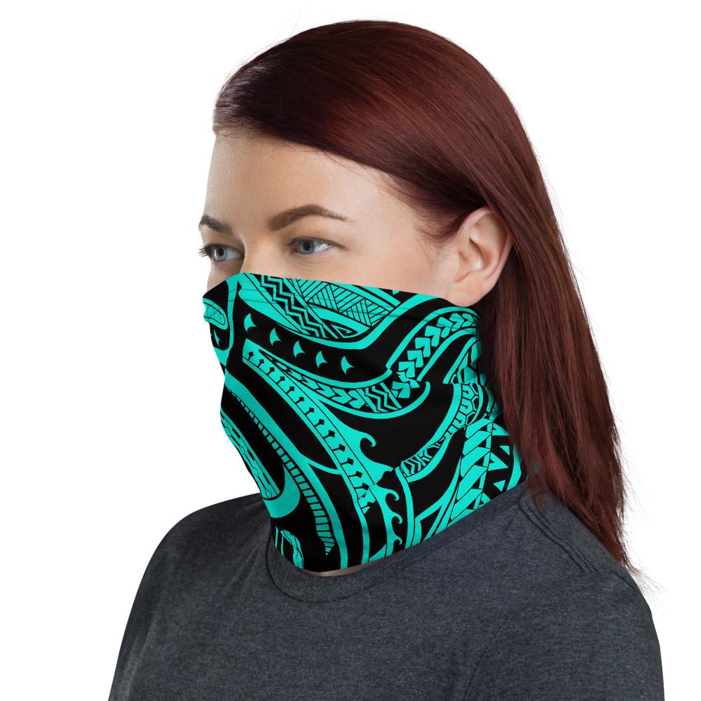 Hawaiian Bandana Swirly Tatau Turquoise Unisex Neck Gaiter - Polynesian Pride
