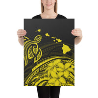 Hawaii Turtle Polynesian Map Plumeria Yellow Canvas 18x24 Canvas Yellow - Polynesian Pride