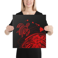Hawaii Turtle Polynesian Map Plumeria Red Canvas 16x16 Canvas Red - Polynesian Pride