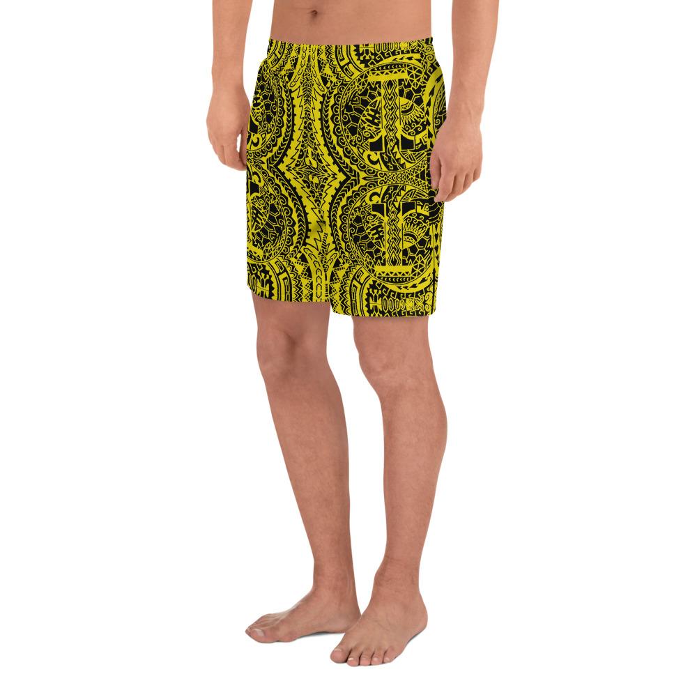 Polynesian Symmetry Yellow Men's Athletic Long Shorts - Polynesian Pride