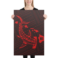 Hawaiian Map Hammerhead Shark Polynesian Canvas Red 24x36 Canvas Red - Polynesian Pride