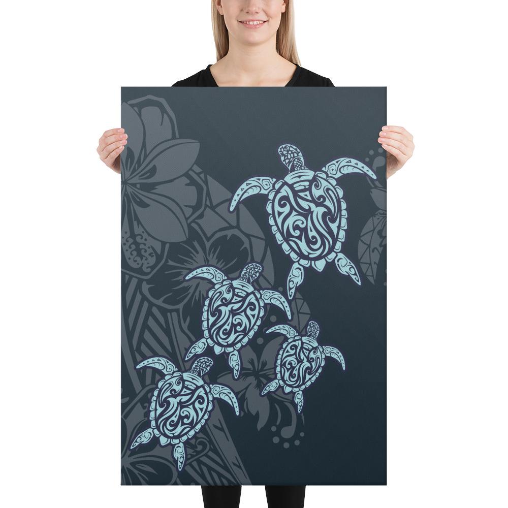 Plumeria Polynesian Deep Sea Hawaii Turtle Canvas 24x36 Canvas White - Polynesian Pride
