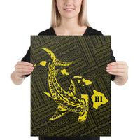 Hawaiian Map Hammerhead Shark Polynesian Canvas Yellow 16x20 Canvas Yellow - Polynesian Pride