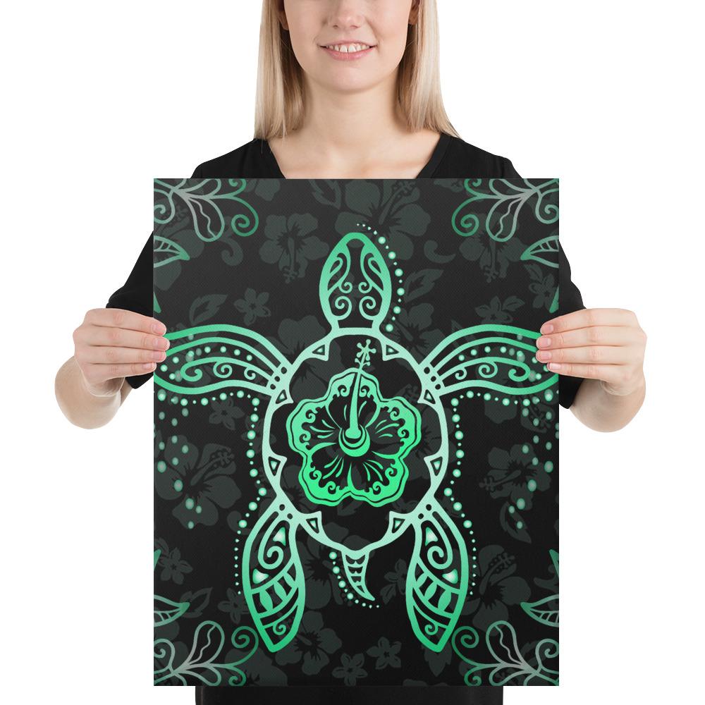 Turtle Hibiscus Green Canvas 16x20 Canvas Green - Polynesian Pride
