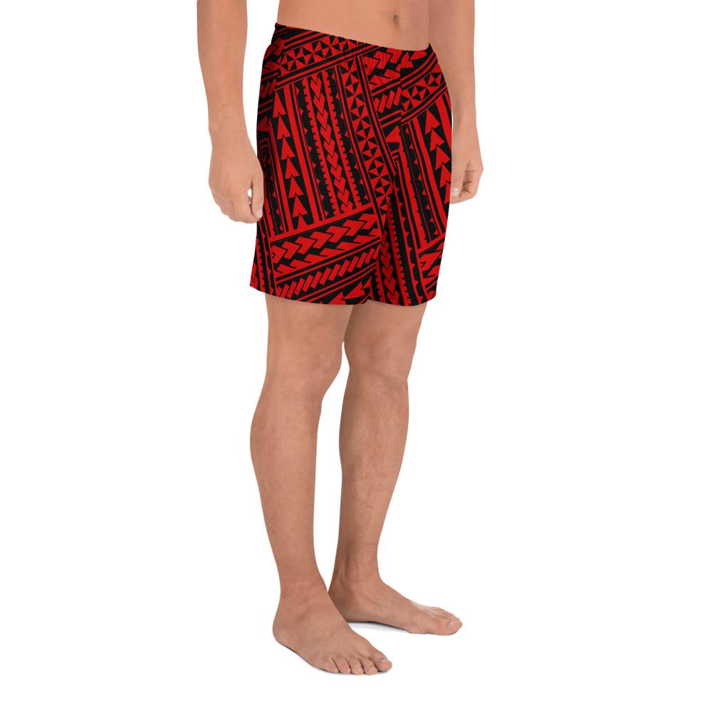Polynesian Nation Red Men's Athletic Long Shorts - Polynesian Pride